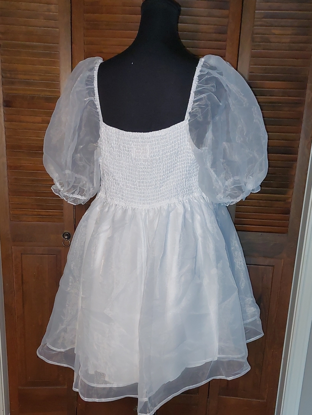 Audrey Parks White Puffy Sleeve Babydoll Mini Dress Sz XL - Picture 7 of 14